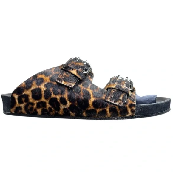 NIB The Kooples Leo Poulain Leather Animal Print Double Strap Sandal Size EU38 - Picture 6 of 12